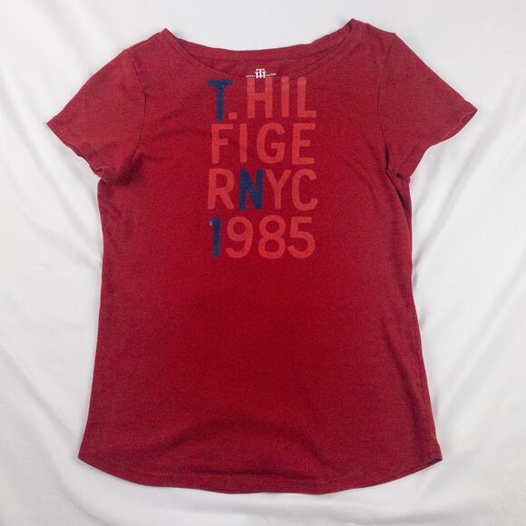 Tommy Hilfiger Red Graphic Short Sleeve Tee Shirt Womens Small - Picture 1 of 13